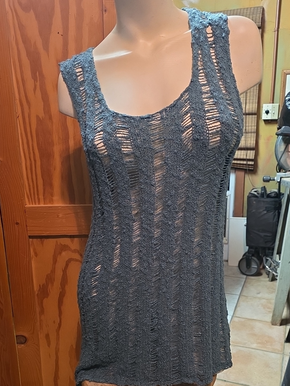Women’s Sheer Open-Knit Tank Top - Blue